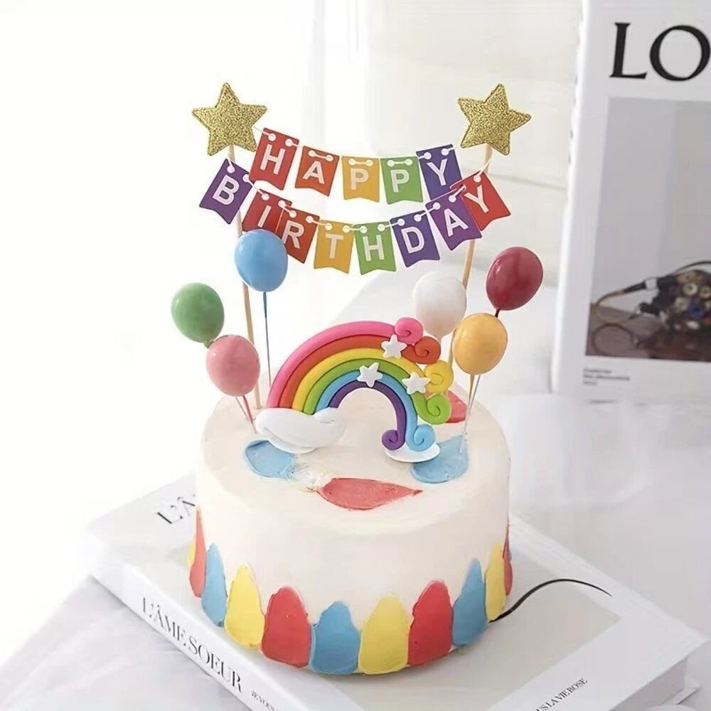 Rainbow Birthday Cake Topper + Sign Birthday, Anniversary, Wedding Cake